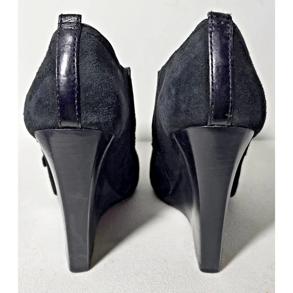 Tory Burch Womens Gabrielle Black Suede Wedge Ankle Boots Buckles 9 M
